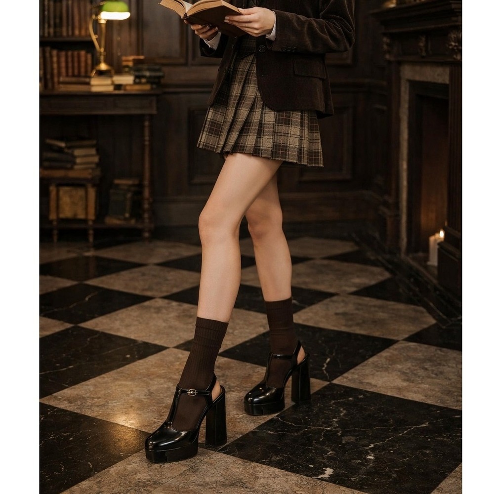 Maison Jules Black Patent Leather  T-Strap  Platform Mary Jane‎ Heels ~8 Y2k